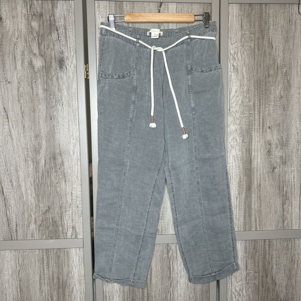 C&C Pants Coastal Pull On Rope Belt Linen Lyocell Gray